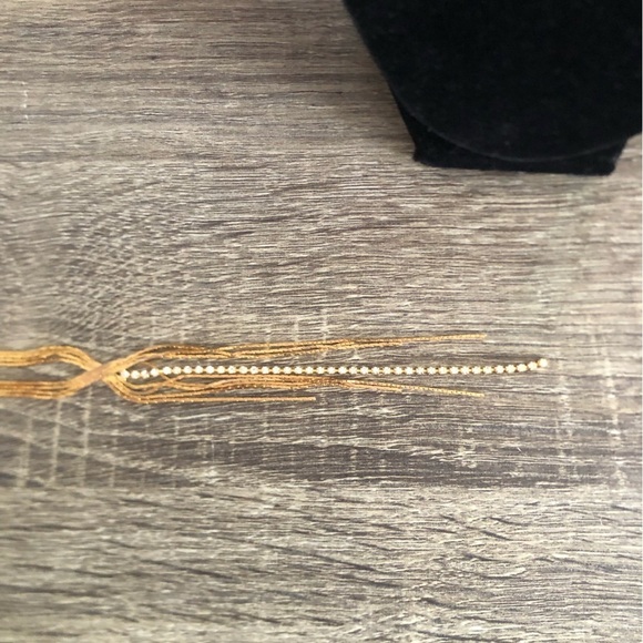 Vtg Herringbone Chain Gold Rhinestone Necklace - Picture 3 of 10